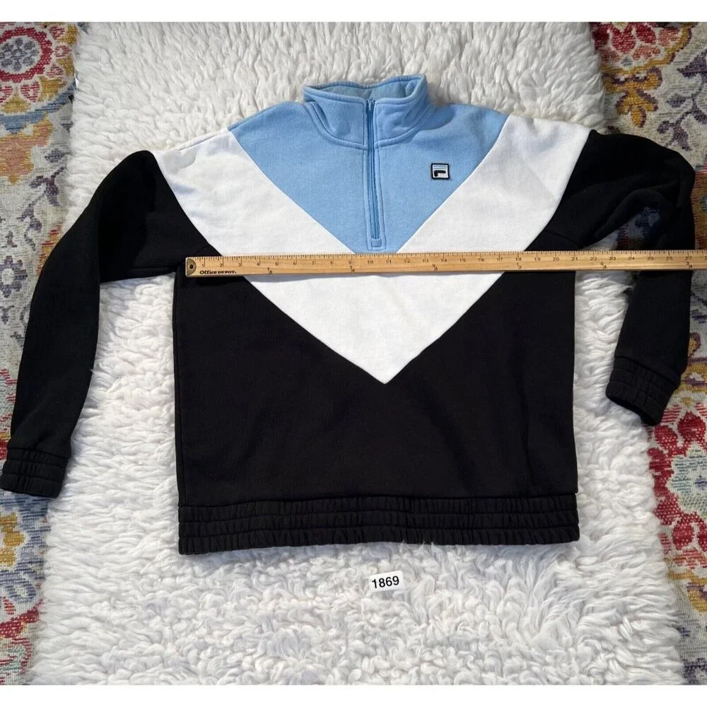 Fila Women Sweatshirt Large Chevron ¼ Zip Long Sleeve Blue Black White - Picture 4 of 7